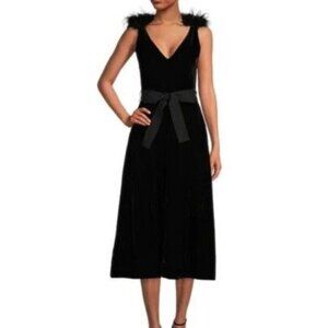 A LOVES A Black Feather Velvet Cocktail Midi Dress Size M NEW NWT